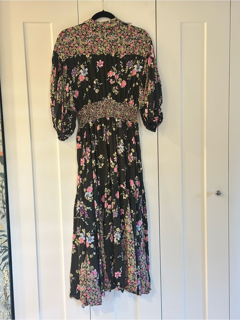 Free People Floral Maxi Dress Black Smocked Boho Button Front XS - Picture 13 of 13